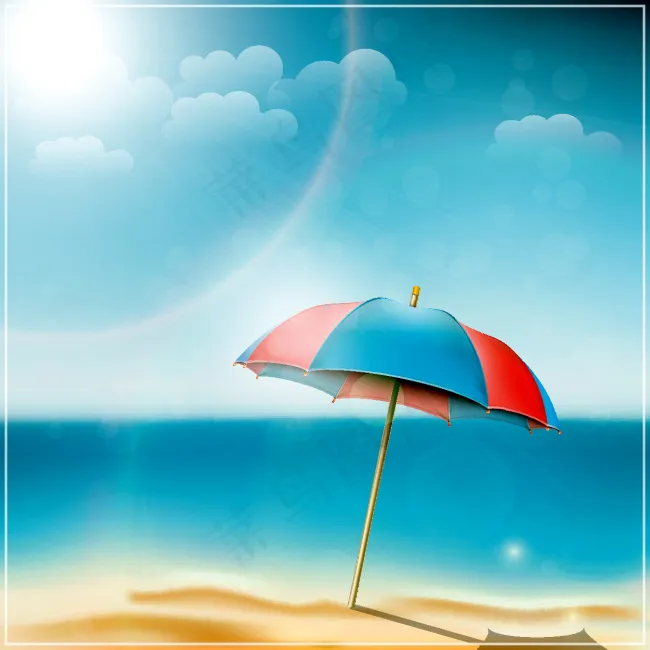 沙滩上的太阳伞eps,ai矢量模版下载