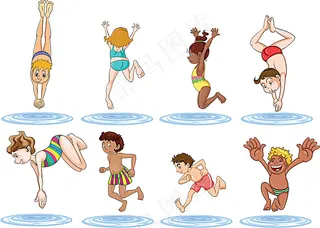 游泳的男孩女孩
