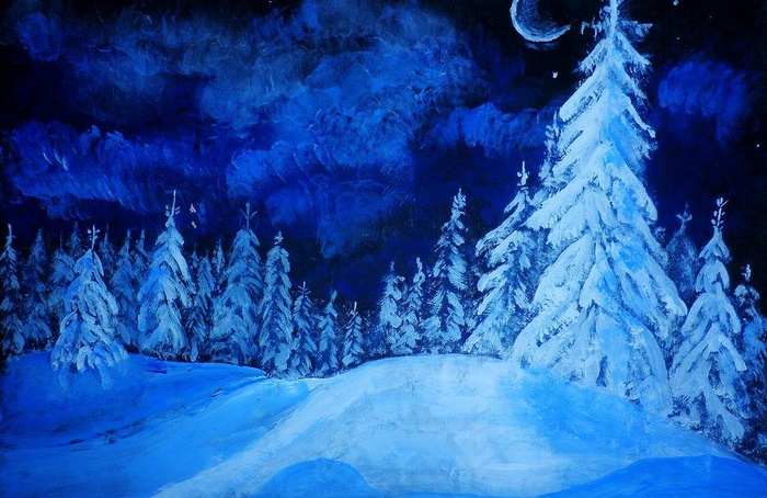 油画 雪夜图片