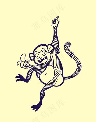 手绘动物简笔插画卡通动物猴子