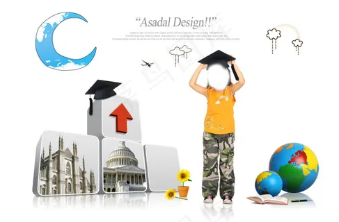 带博士帽的小女孩