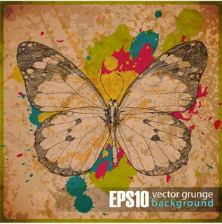 复古墨迹蝴蝶背景矢量素材