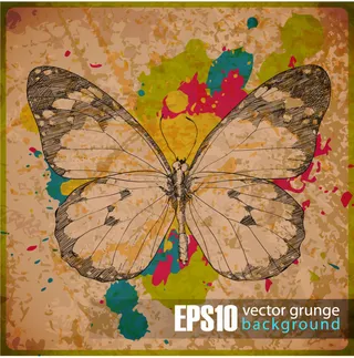复古墨迹蝴蝶背景矢量素材