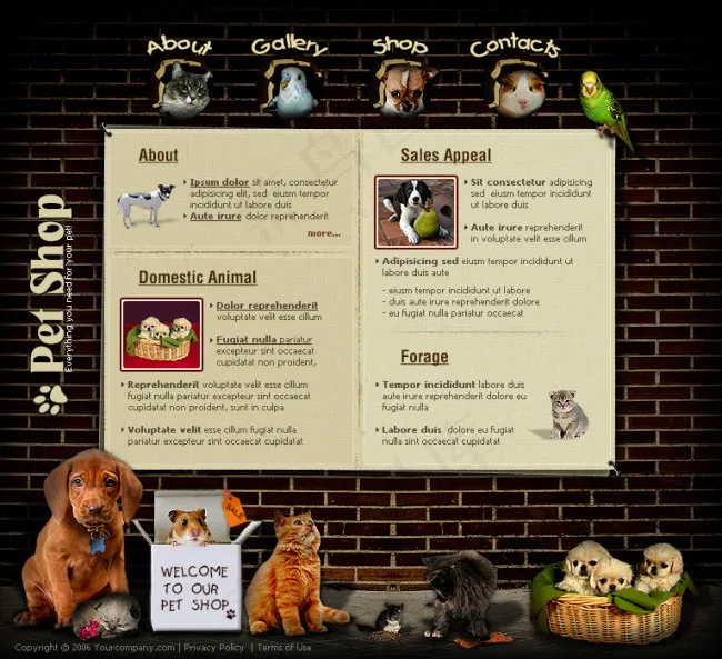 宠物类型企业网站psd模版下载