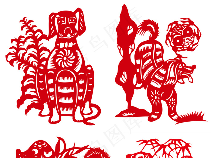 2018狗年新年狗年剪纸设计PNG...