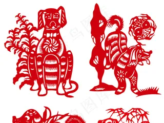 2018狗年新年狗年剪纸设计PNG...