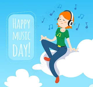 卡通音乐节 快乐女孩贺卡图片