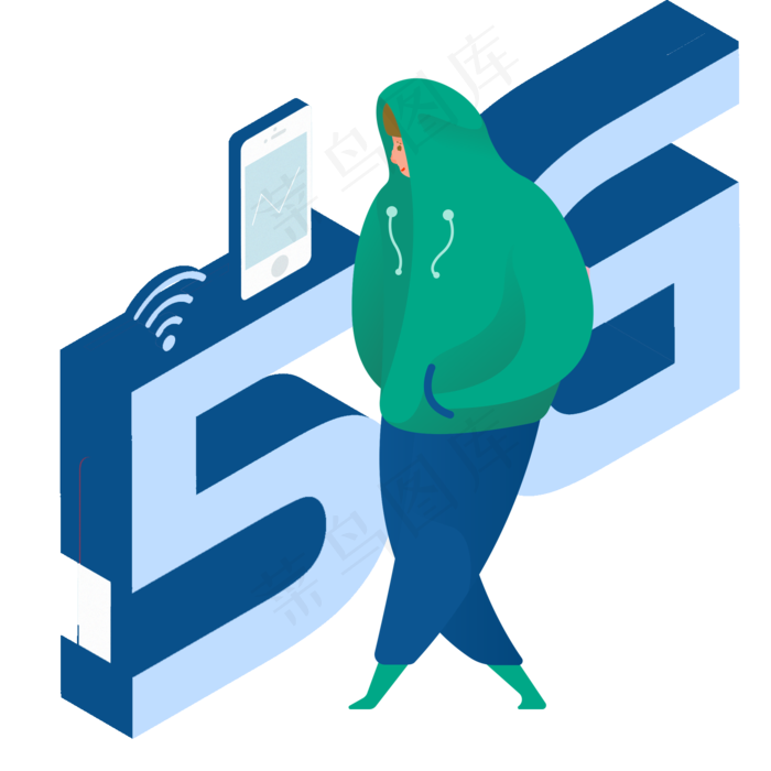 扁平欧美小人5G网络,免抠元素