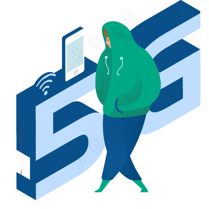 扁平欧美小人5G网络,免抠元素