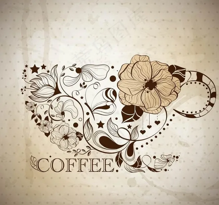 咖啡花纹花朵图片eps,ai矢量模版下载