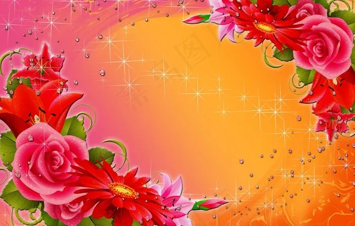美丽花卉相框背景图片(3600X2500(DPI:300))psd模版下载