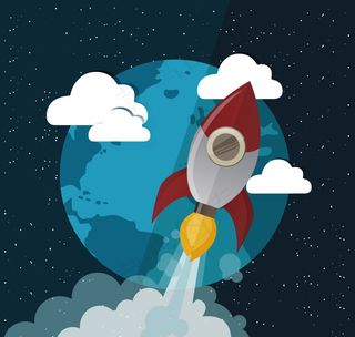 卡通火箭宇宙白云地球