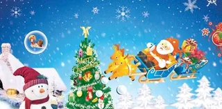 冬日雪景圣诞老人麋鹿飞车PSD素材