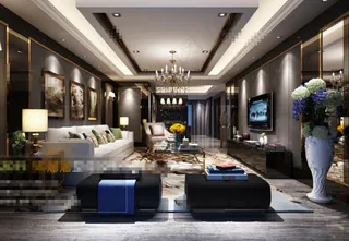 新中式客厅效果图模板