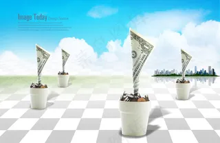 美元盆栽商业金融PSD设计素