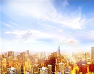 蓝天白云金色城市