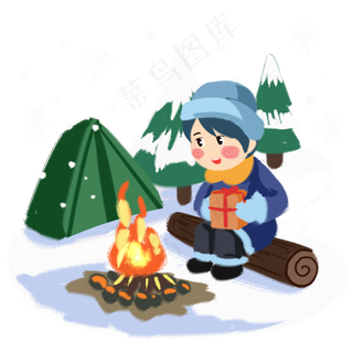 雪地里取暖的小男孩