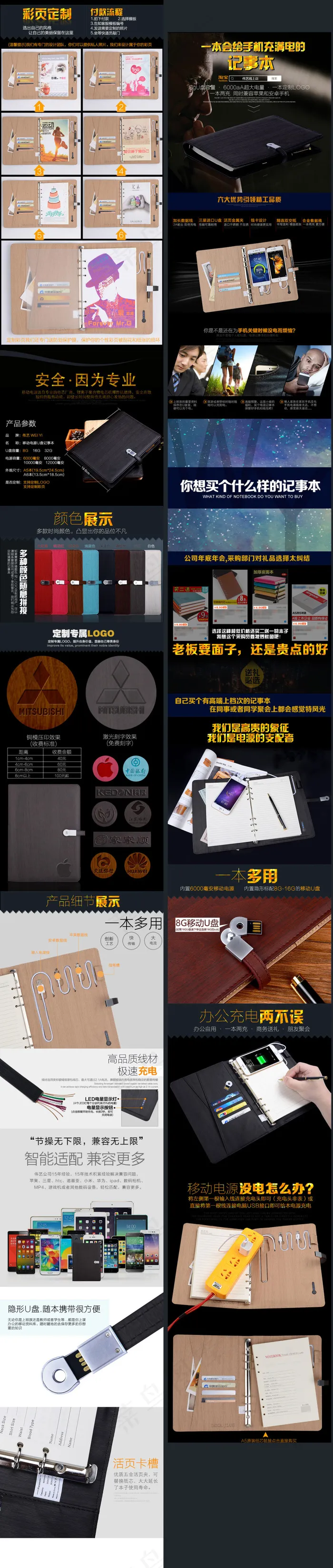 多功能移动电源U盘卡槽记事本(750X13892(DPI:72))psd模版下载