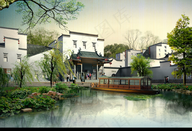 江南古镇建筑(2437X1667(DPI:200))psd模版下载