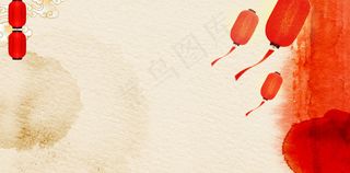 水墨风灯笼淡雅中国风新春贺年背景