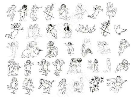 线描爱神丘比特矢量素材