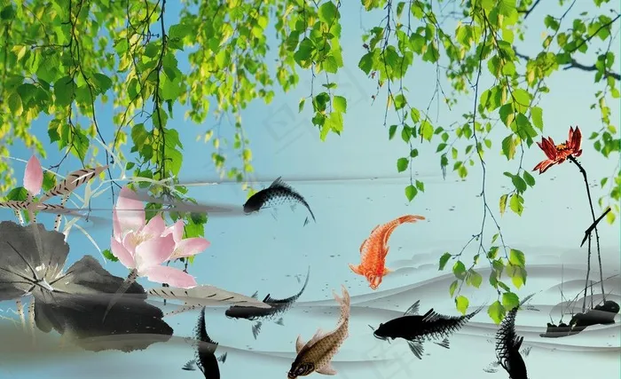 九鱼图图片(6298X4198(DPI:300))psd模版下载