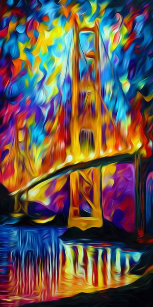 旧金山金门大桥印象派油画风景欧式玄...