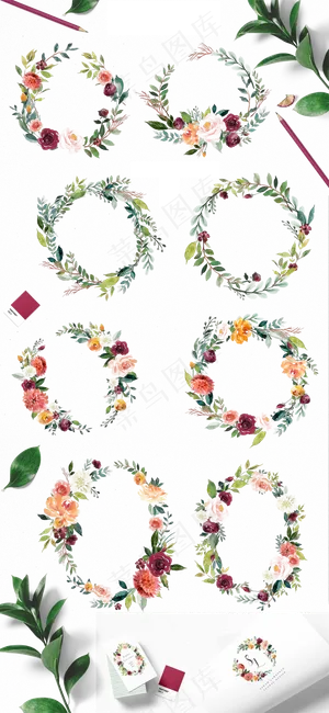 手绘清新水彩插花花环 手绘清新水彩插花花环