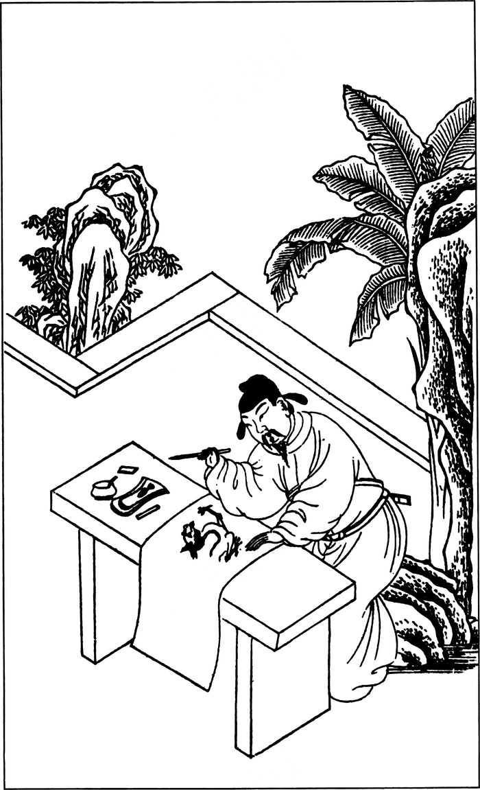 中国风古人物生活线稿插画124ai矢量模版下载
