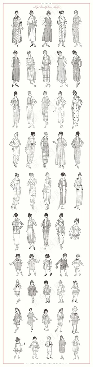 欧洲古典黑白手绘线条美女矢量素材