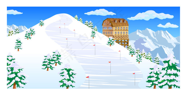 冬季雪景风景插画