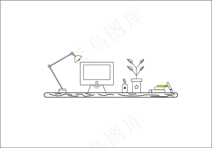 办工桌线稿ai矢量模版下载