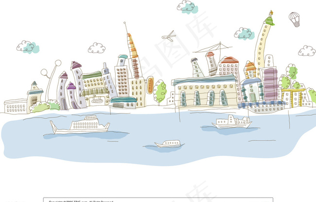 海港城市矢量插画图片