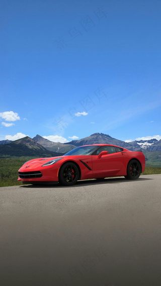 蓝天白云下的红色双人座跑车高清摄影图片