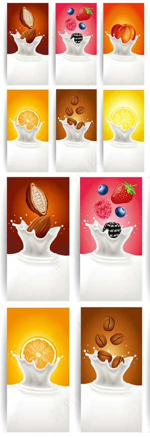 飞溅的水果牛奶插画矢量素材