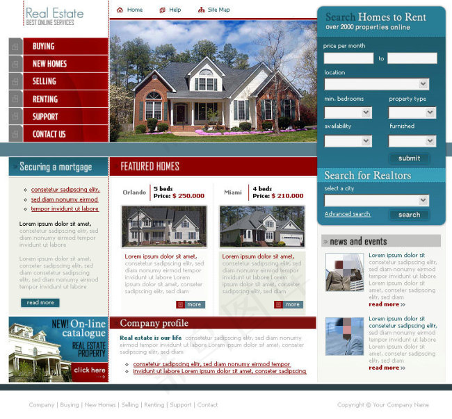 个性房地产网站psd模板