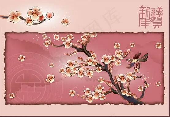 喜上眉梢中国吉祥国画ai矢量模版下载