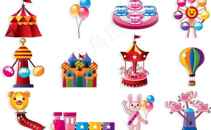 可爱儿童玩具用品矢量图片