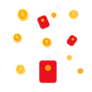 红包雨金币雨漂浮元素,免抠元素