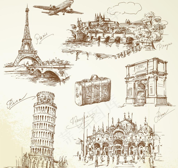 城市素描城市建筑图片