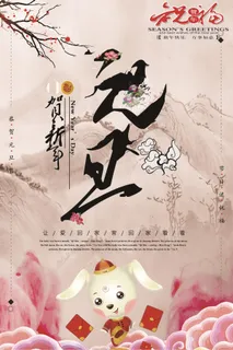 唯美中国风元旦节日宣传海报模板 唯美中国风元旦节日宣传海报模板