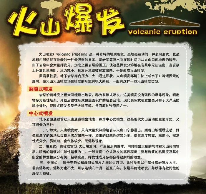 火山爆发简介挂画图片psd模版下载