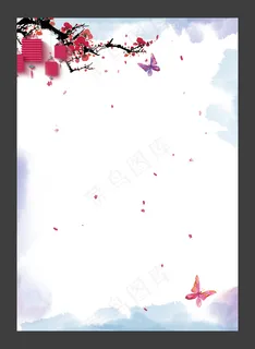 中国风梅花灯笼信纸背景