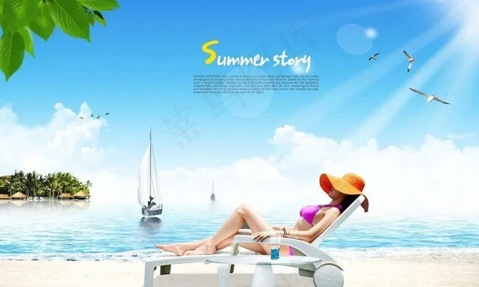 夏日海滩美女图片(5000X3286(DPI:300))psd模版下载