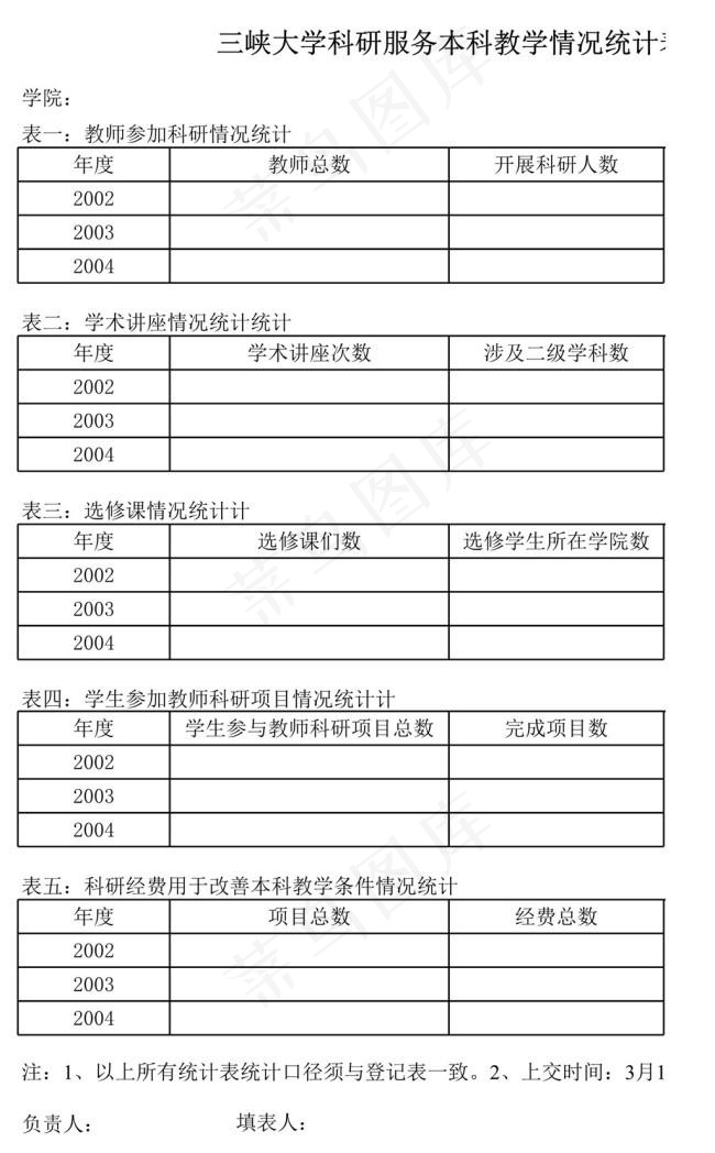 科研服务教学统计表样表