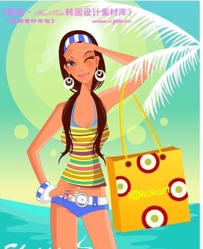 时尚购物女孩 矢量 卡通人物 A...