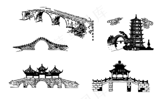 中国传统桥梁建筑矢量素材