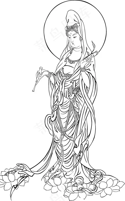 观音线描矢量图ai矢量模版下载