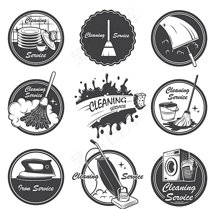 复古清洁服务标签矢量素材图片