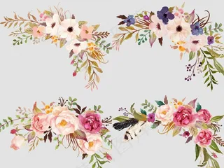 多款森系花草树叶手绘花朵花卉组合免...